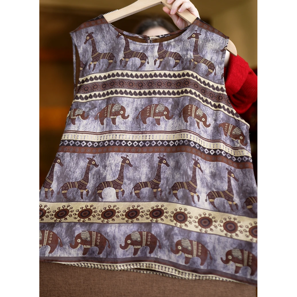 吉象<<非遗美学>>1187香云纱动物印花双面穿无袖背心