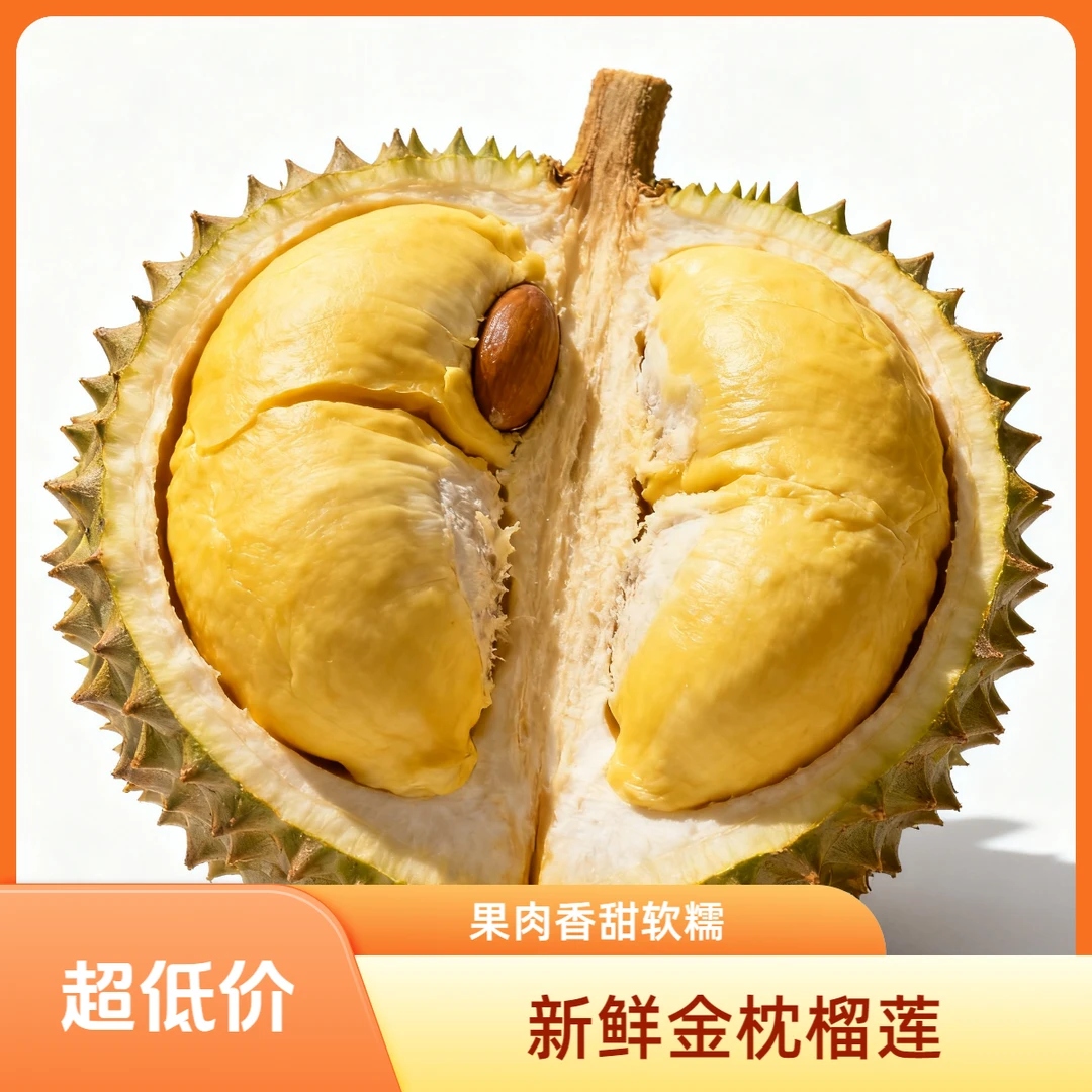 【小时达】新鲜金枕核小榴莲5斤仅需88 余重19.8/斤补差价包4-5房金枕泰国越南