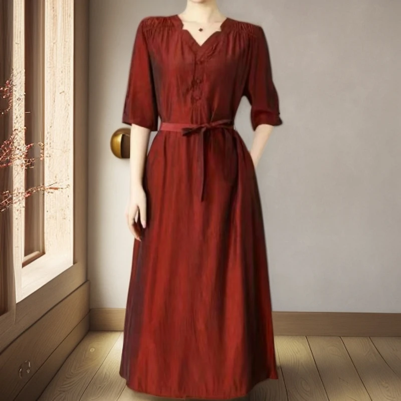 717（红妆）高端订制连衣裙 休闲女士夏季复古宽松
