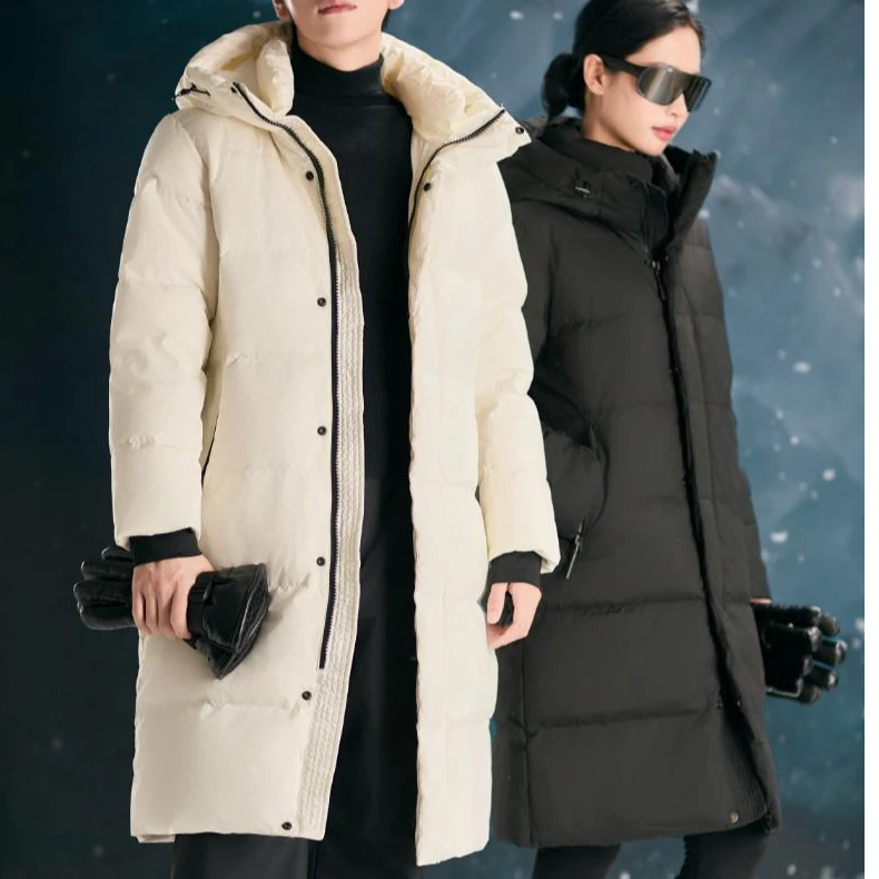 【送随机色围巾】男女同款简约百搭中长款羽绒服连帽情侣装户外休闲