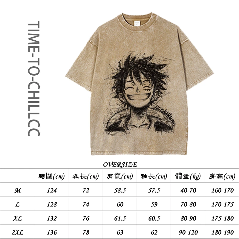 【短袖-素描路飞】CCT469Oversize洗水宽松纯棉手绘320g