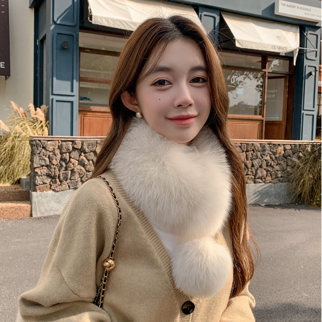韩版新款冬季大毛球狐狸毛围脖真毛女毛毛围巾磁铁吸扣毛领子皮草