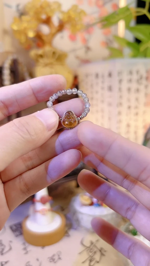 银S925镶嵌血珀戒指血珀佛公戒指