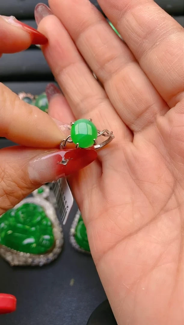 【闪购商品】翡翠戒指银S925镶嵌天然A货翡翠1