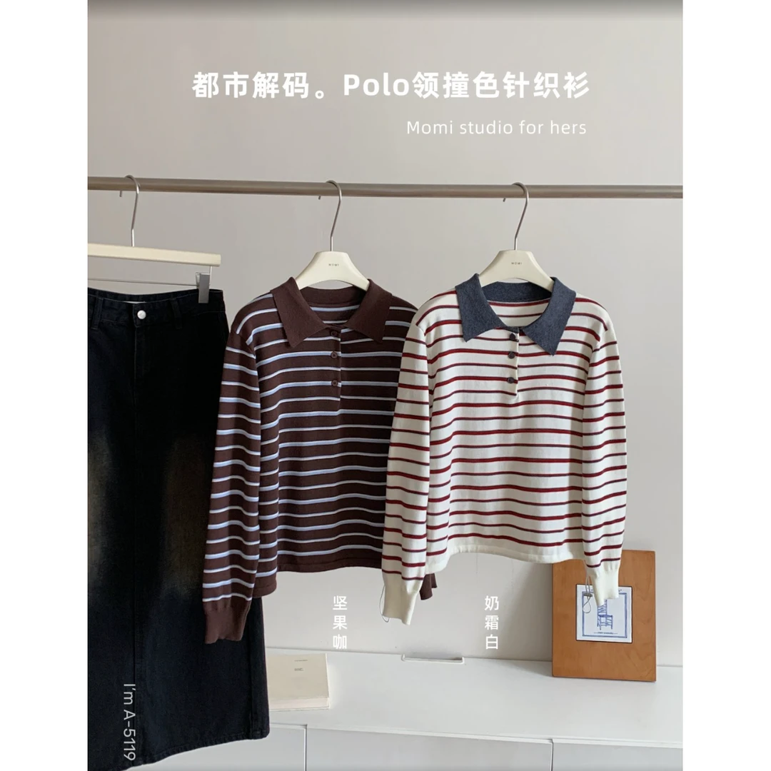 MOMI-都市解码。Polo领撞色针织衫#A-5119