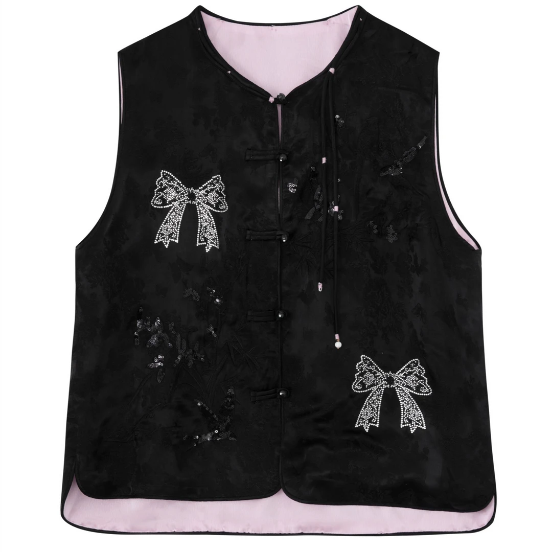 轻奢-TCH中国风烫钻新中式提花气场强大黑色马甲T75A01M9047