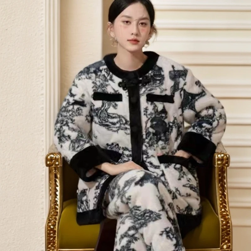 7012时尚保暖家居服套装可外穿高货女款睡衣休闲加绒加厚圆领