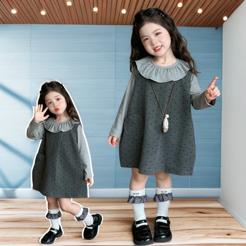 2025新款洋气背心裙宝宝秋季时髦波点裙子套装女童连衣裙春秋款