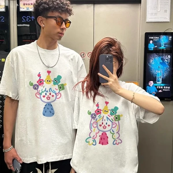 情侣装2025新款一男一女情侣潮牌短袖夏季高级感纯棉休闲宽松T恤