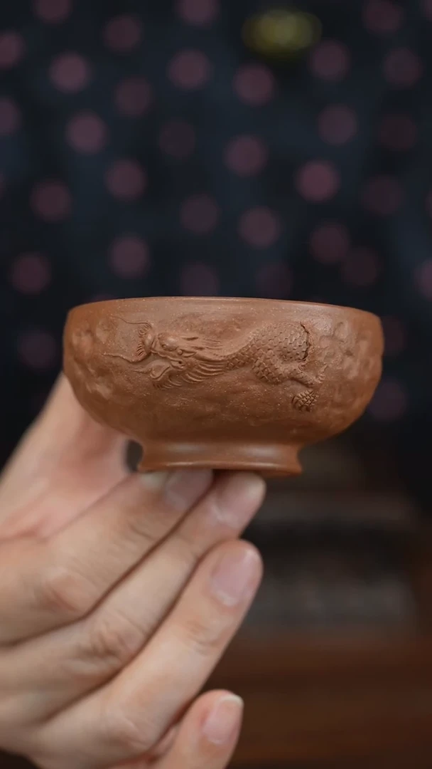 茶杯紫砂A**s老宕口桃花段 双龙出海隐龙杯