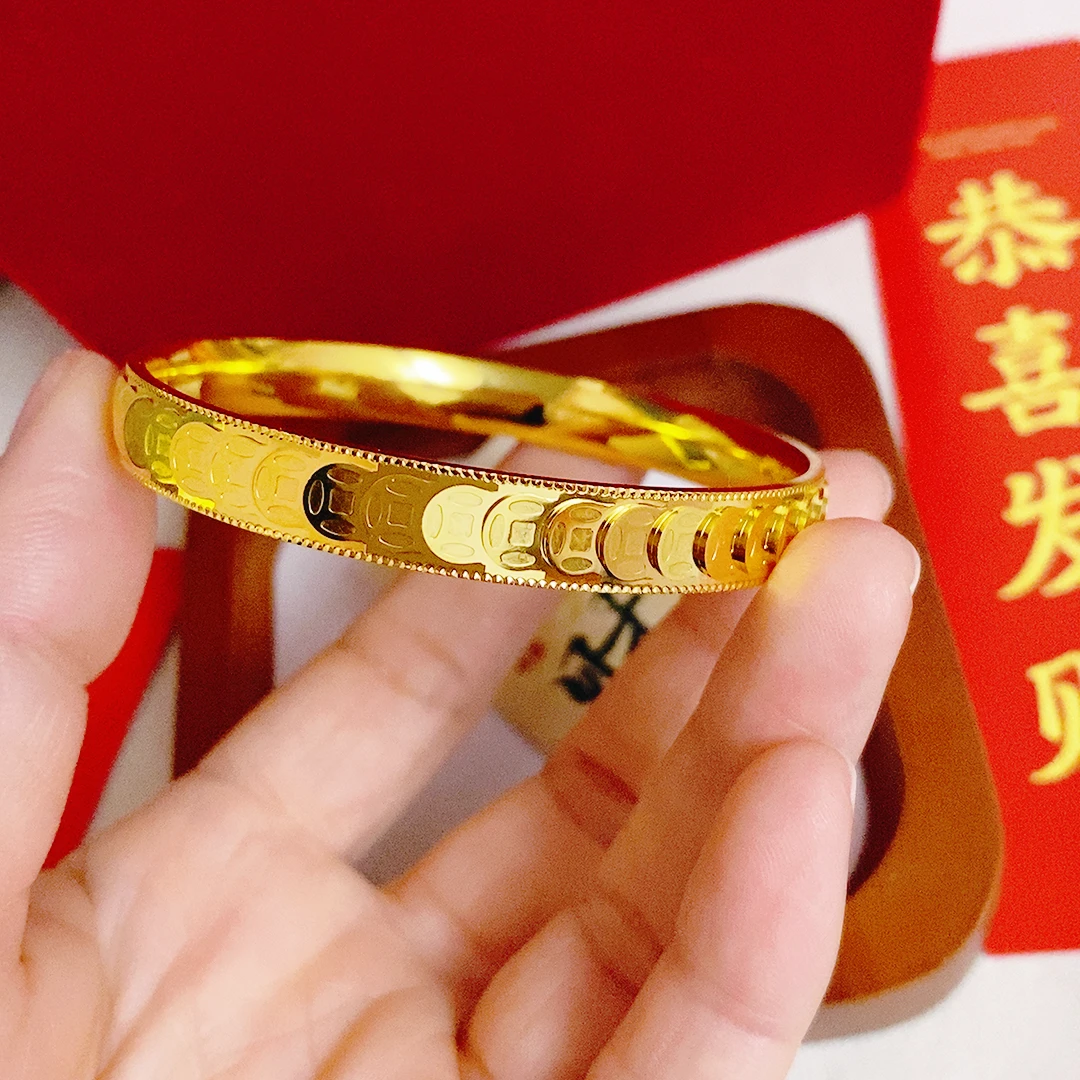 时尚百搭立体铜钱闭口手镯