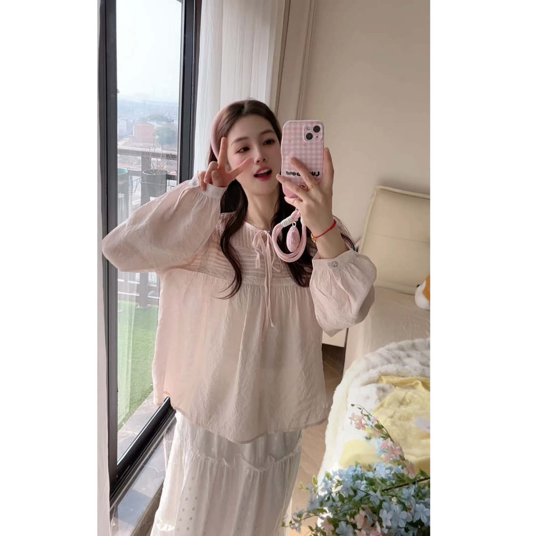 “甜妹穿搭”】简韩ins风绑带小衫
