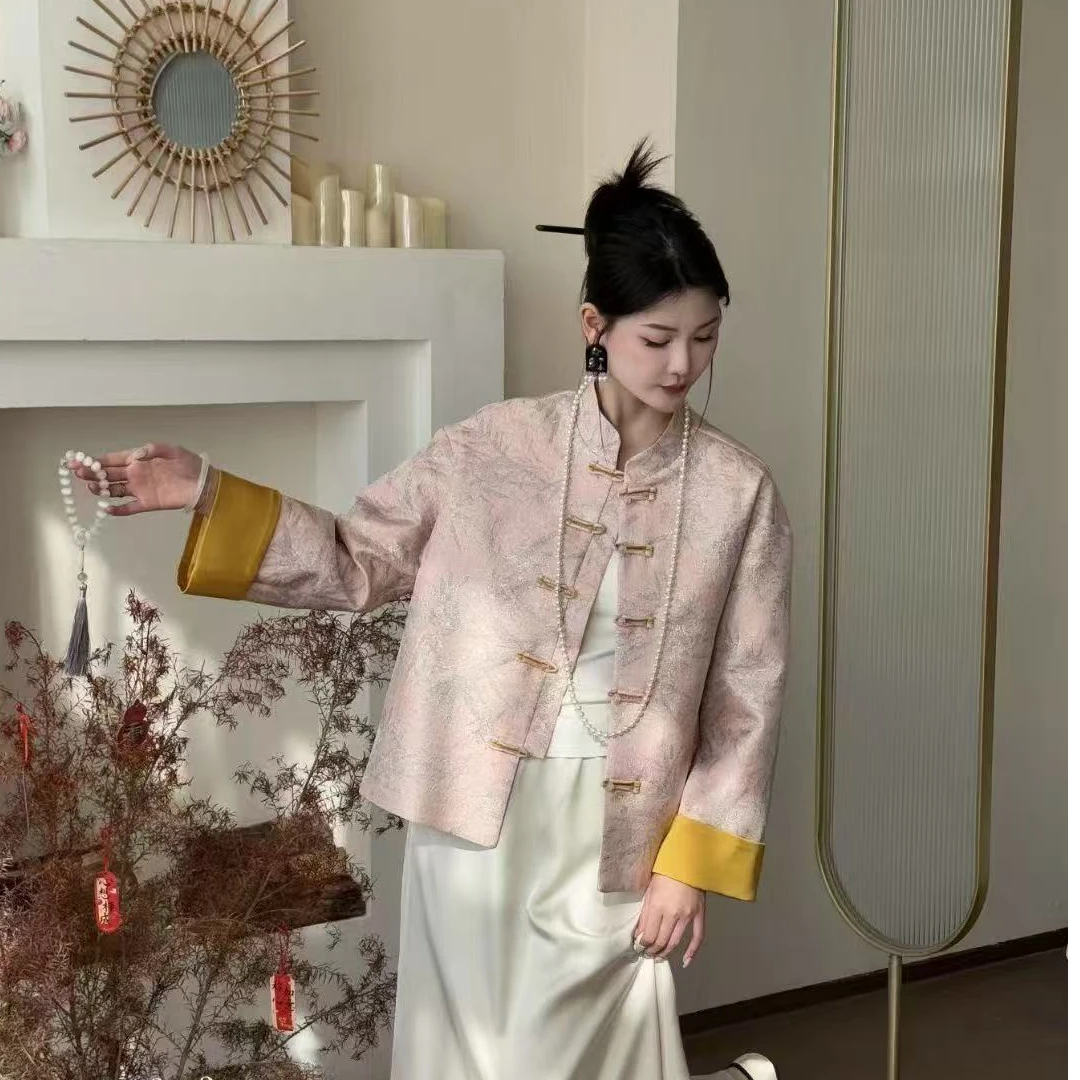 【卿卿】6801款新中式气质短外套复古女复古国风提花盘扣唐装减龄