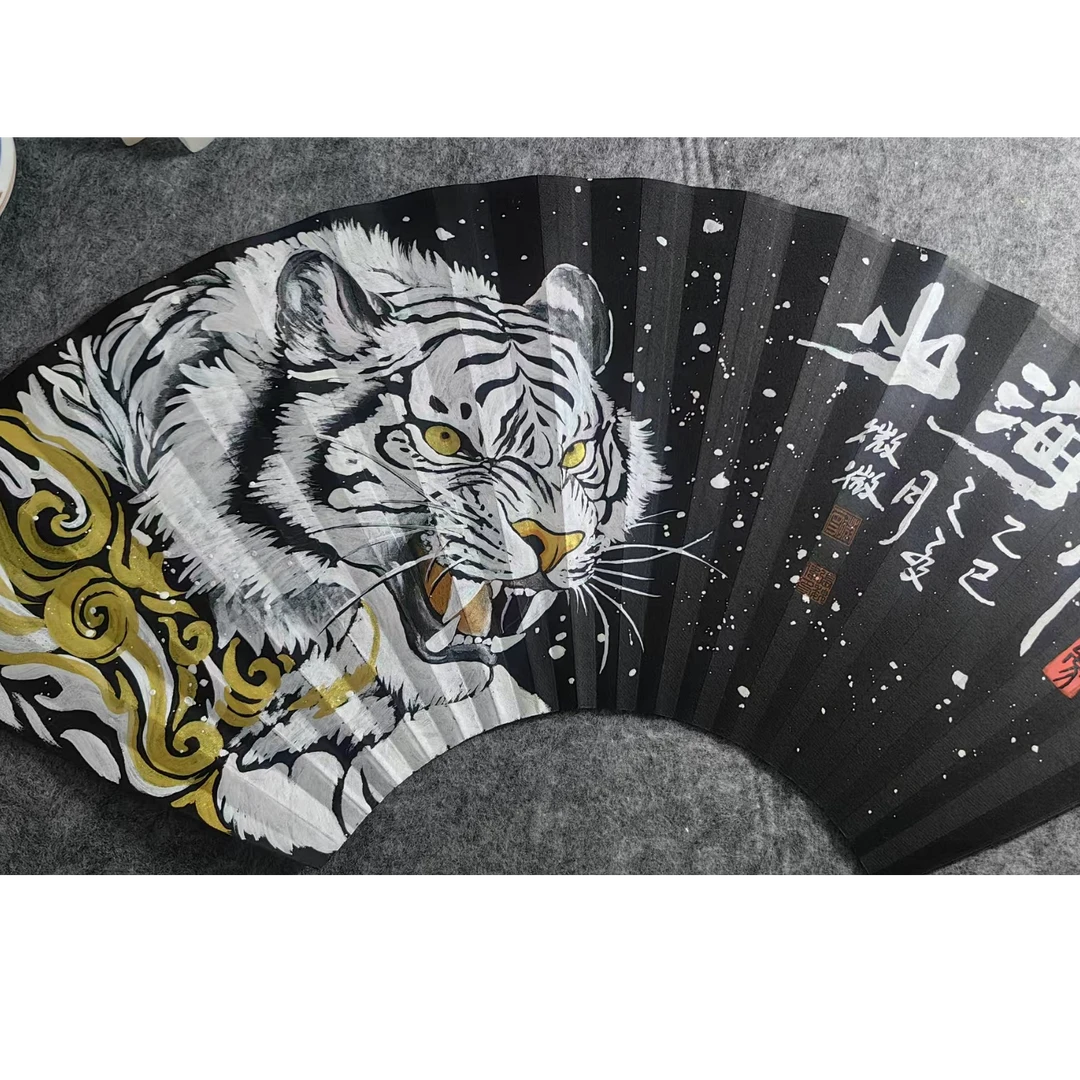 纯手绘-国画作品-95寸梅妃/10寸黑檀山海经白虎