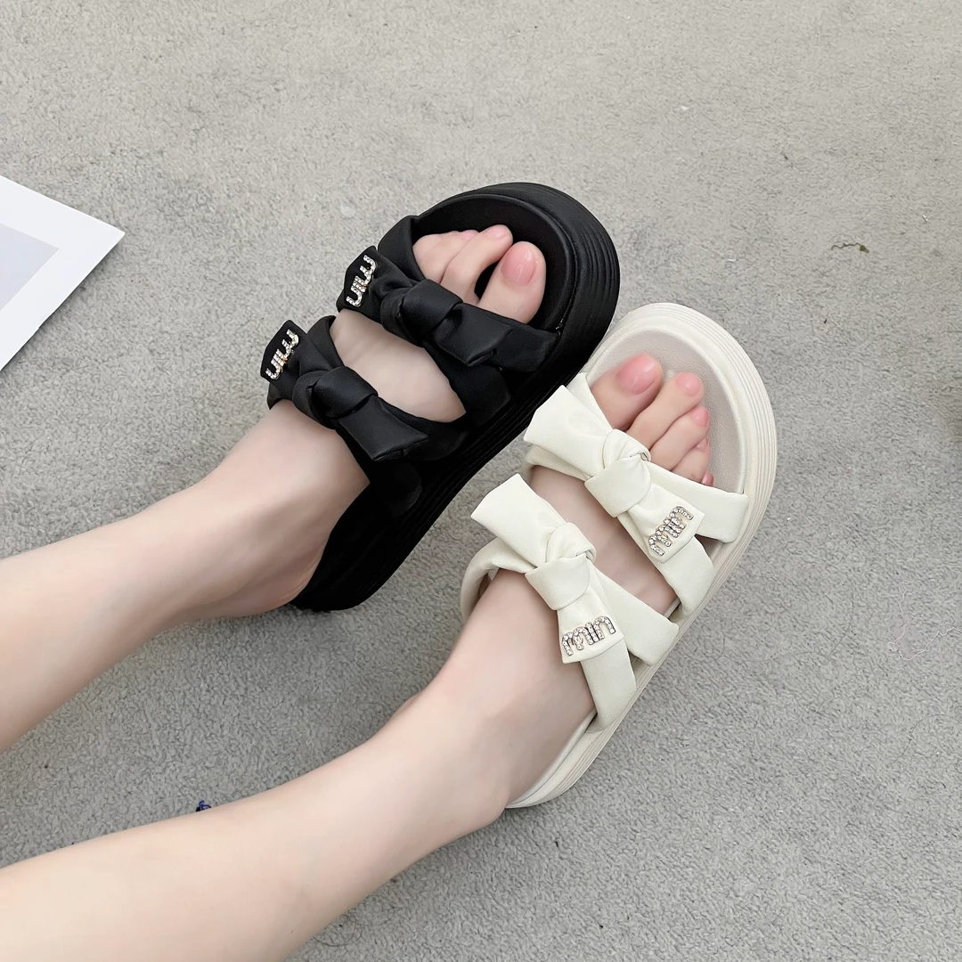 厚底syd656-02增高蝴蝶结一字时尚百搭休闲凉鞋