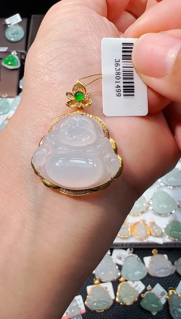 吊坠(不含链)18K金镶嵌翡翠佛公吊坠