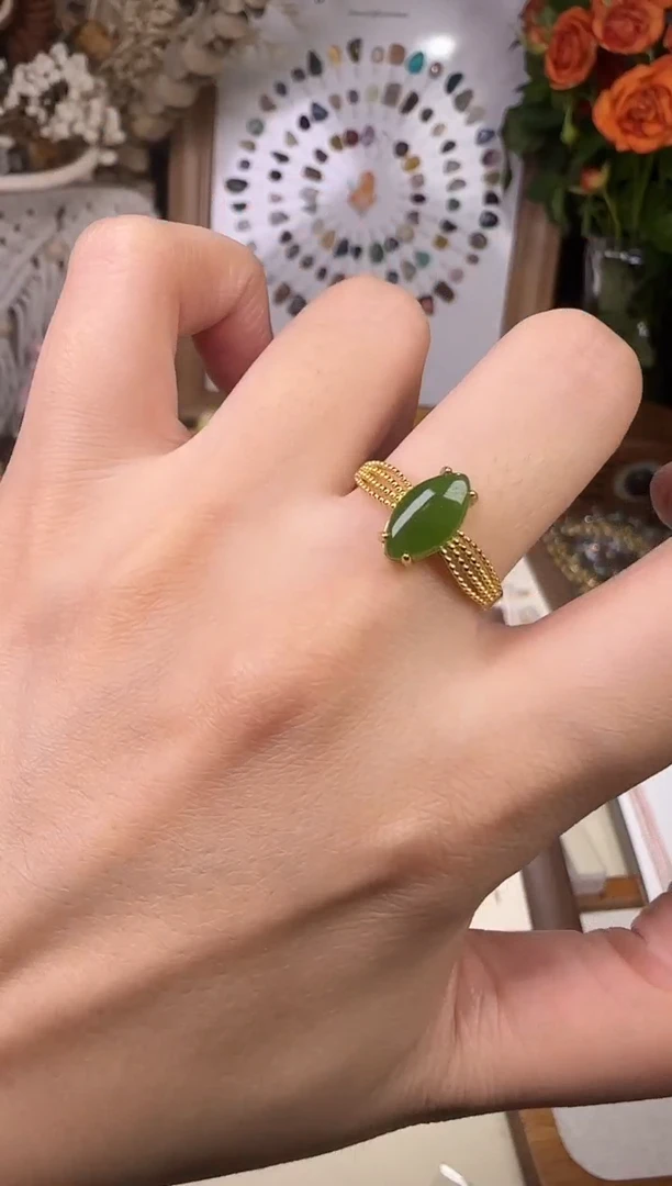 天然辰砂和田玉戒指