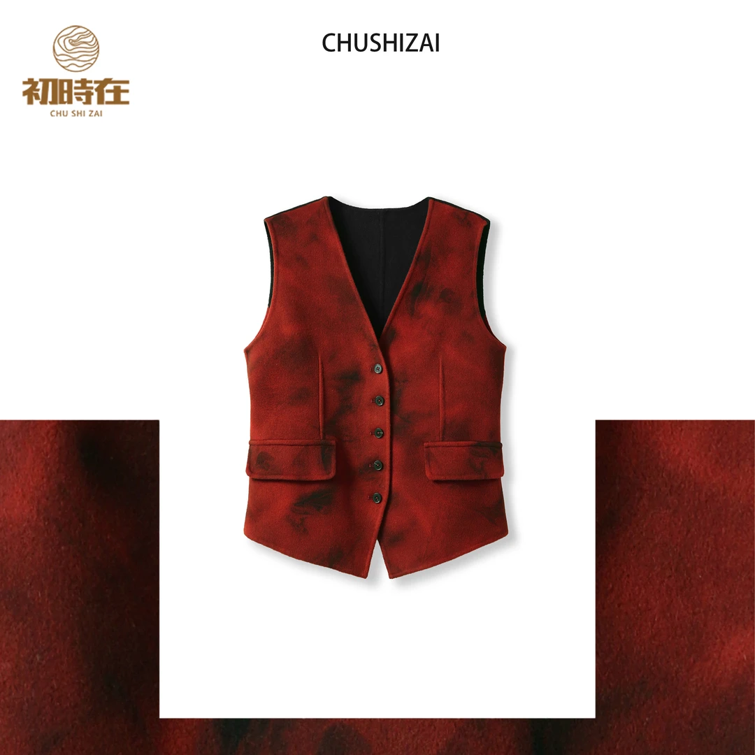 初时在CSZ 【调色板】 百搭高奢设计感短款毛呢马甲修身显瘦5202