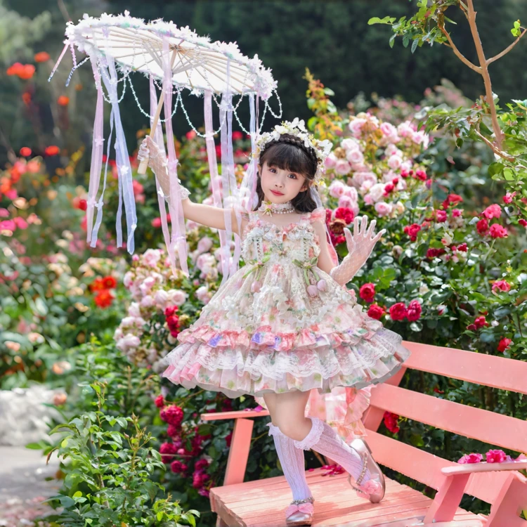 花仙子女童高端洛丽塔连衣裙甜美夏季小女孩森系蓬蓬裙生日礼服裙