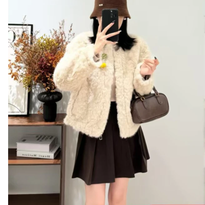 88228#衣长56新款麂皮一体外套女短款加厚保暖时尚百搭休闲