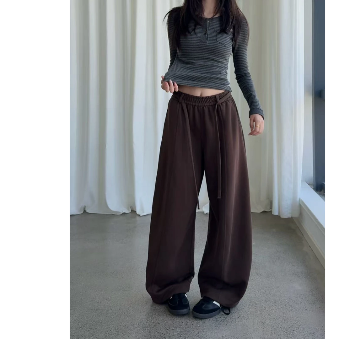 休闲裤女款常规宽松裤子秋季深色高腰黑色直筒裤阔腿裤百搭卫裤