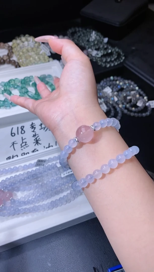 玛瑙/玉髓手链合金612.6蓝玉髓手串 多样性发其一