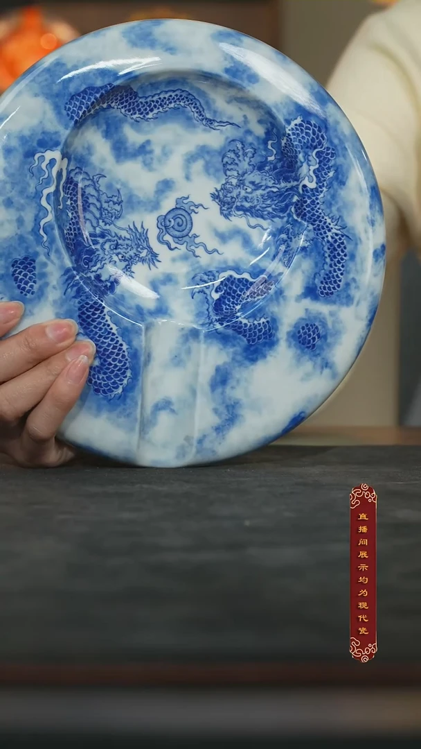 厚山柴窑水墨青花双龙戏珠雪茄缸