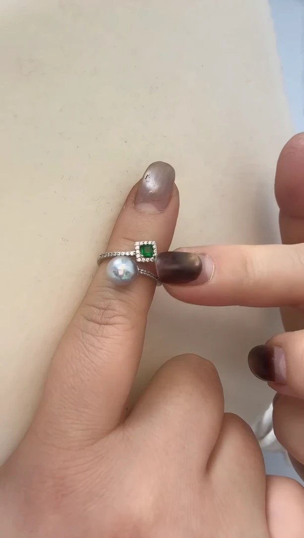 未镶嵌戒指海水珍珠真多麻7.6mm+S925银戒指