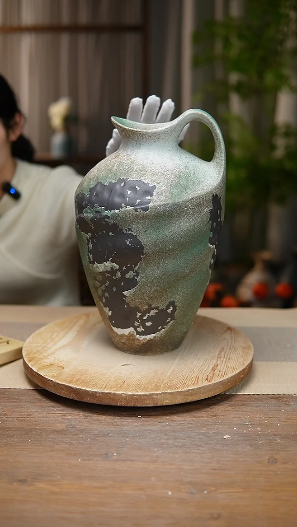 【闪购商品】陶瓷  花器诧寂复古绿大飞碟