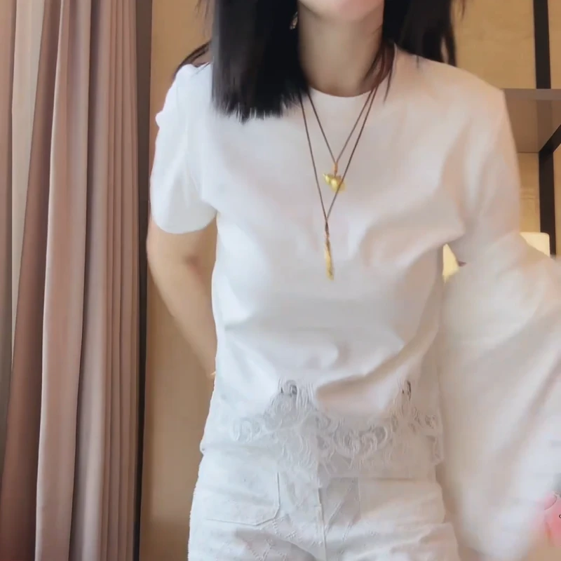 2025春夏新款欧若风下摆波浪蕾丝拼接短袖上衣LK2502425