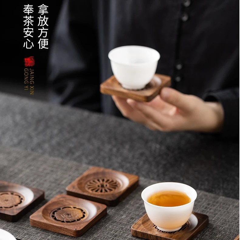实木杯垫海莲花手工沥水隔热垫套装