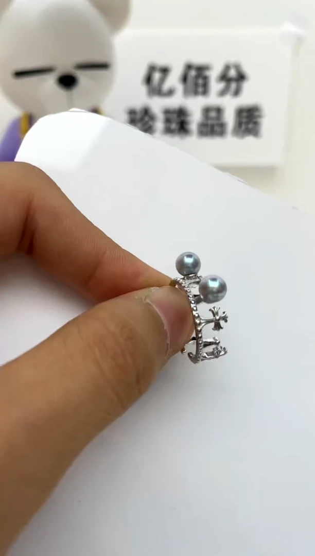 银S925镶嵌戒指海水珍珠5-6