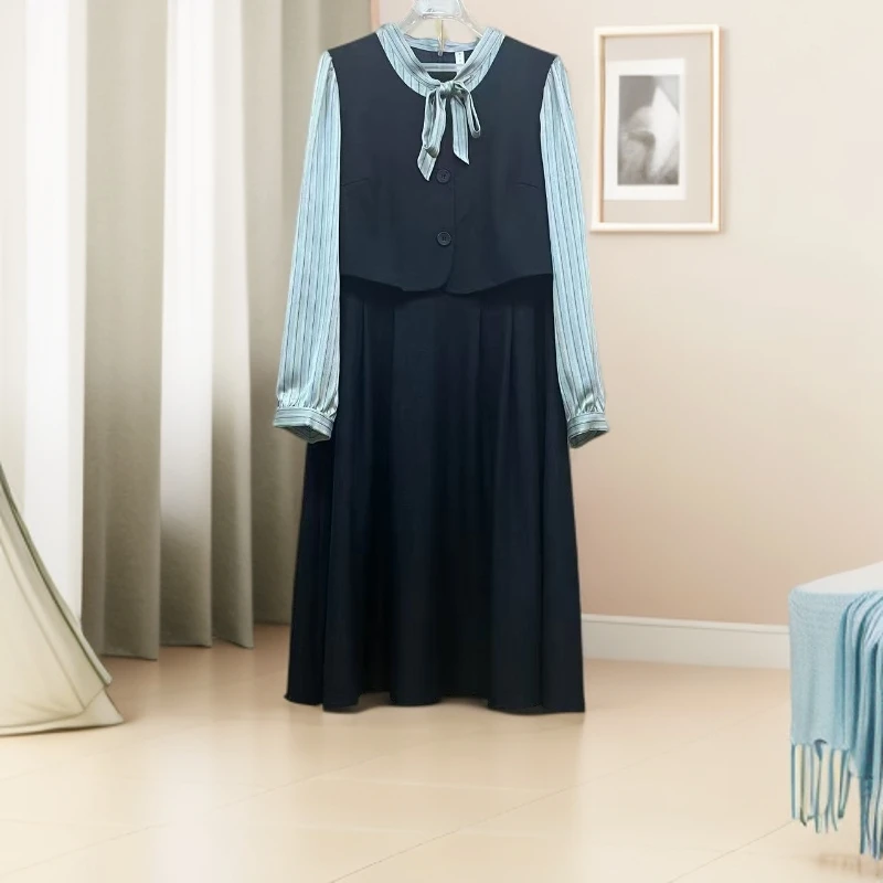 1028#【木兮兮专属】2025年秋冬季新款气质显瘦百搭条纹时尚连衣裙