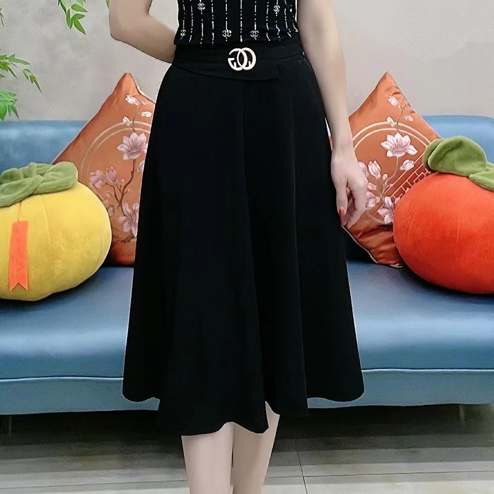 676百搭休闲中长款半身裙气质高腰女装半身裙黑色显瘦半身裙