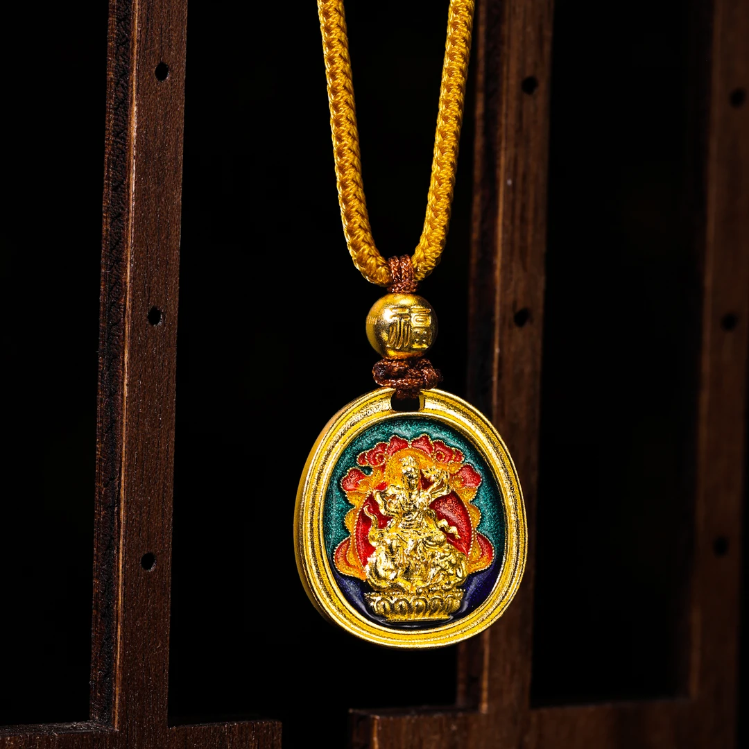 【萃华金店】普贤菩萨丨古法金珐琅彩佛牌手工足金吊坠CHD0113