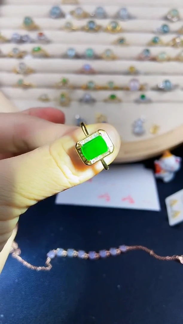 翡翠戒指银S925镶嵌12898