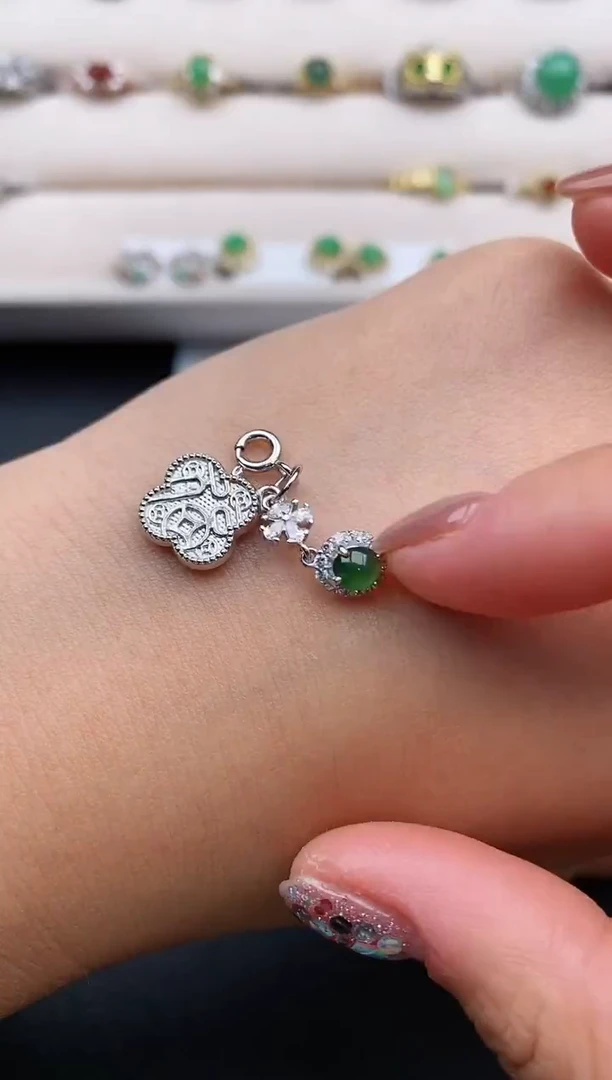 银S925镶嵌戒指翡翠天然缅甸A货翡翠22  3-