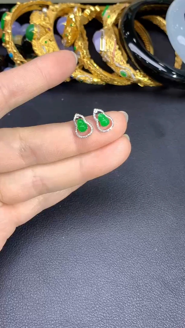 18K金镶嵌翡翠耳饰198-雪姐翡翠天天见