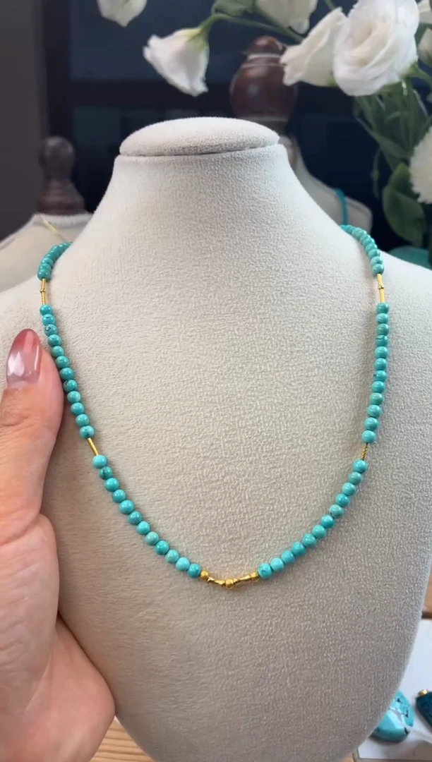 18K金镶嵌绿松石项链1