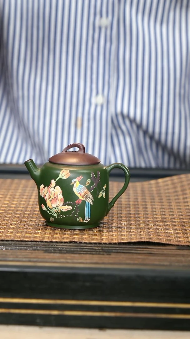 茶壶紫砂47《花鸟宫灯》绿泥
