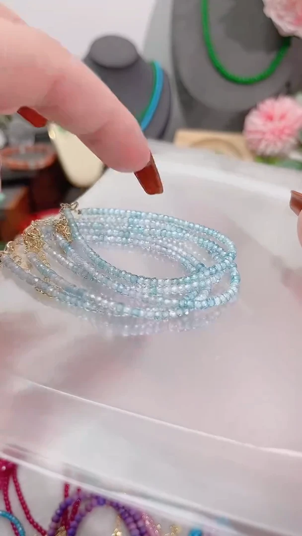 银S925镶嵌手链海蓝宝石深浅双色蓝49