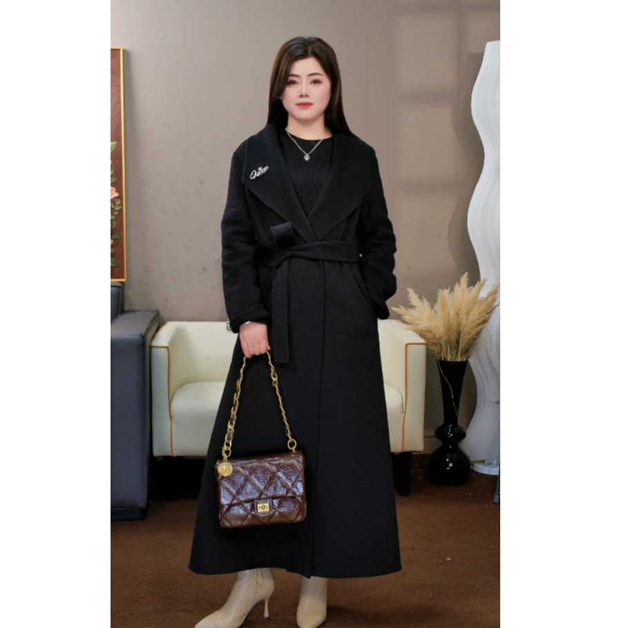 【宁姐专属】新款秋冬款宽松气质翻领双面羊毛腰带大衣22517