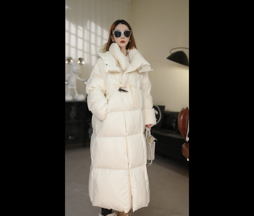 FEIQIANJIN｜2025新款高端过膝加厚冬季保暖白鹅绒服9003白色