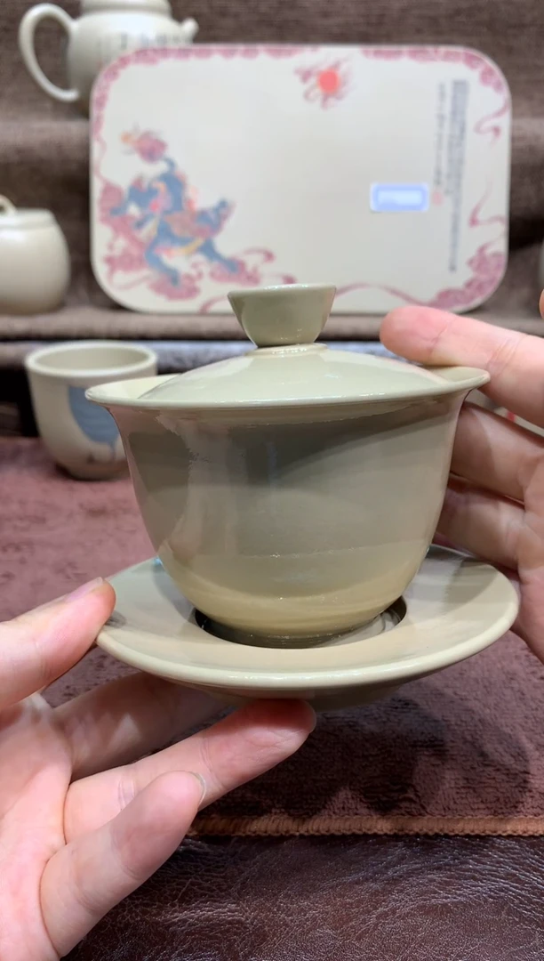 泥塑弼双清釉盖碗140cc