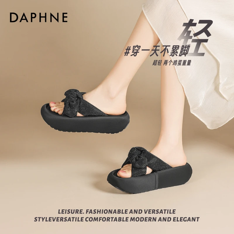 达芙妮夏季新款超轻软底蝴蝶结一字拖时尚潮流沙滩鞋凉拖鞋女款