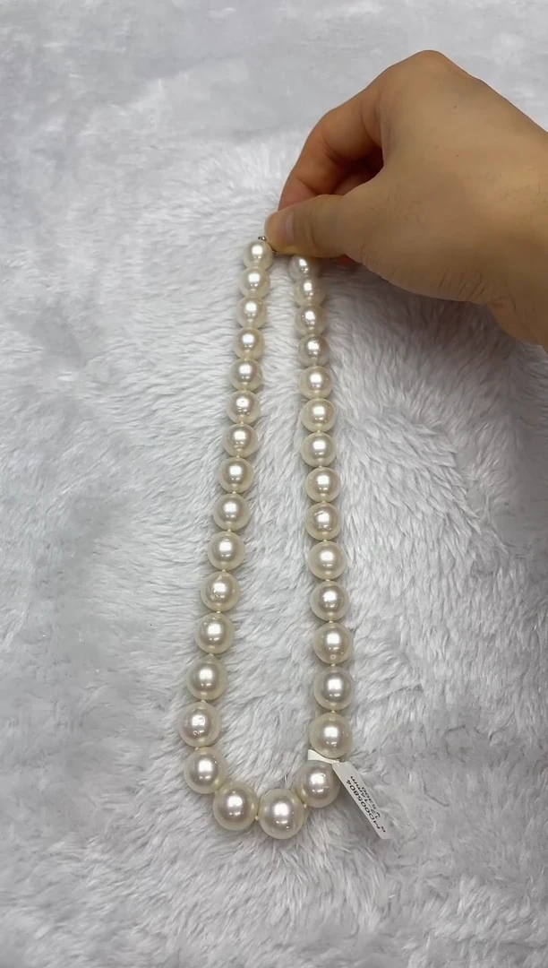 项链银S925镶嵌海水珍珠澳白12-14mm