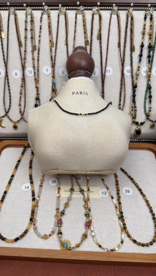 项链钛钢石英质玉黑色金珠