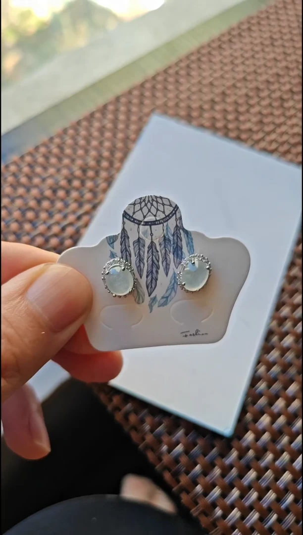 【闪购商品】翡翠耳饰银S925镶嵌翡翠耳饰S925银镶嵌