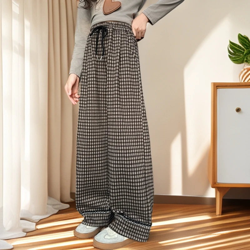 女童裤子春秋款2025新款儿童洋气格子裤中大童女孩秋季直筒长裤潮