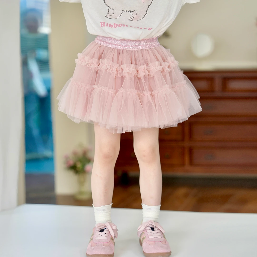 现货【粉色纱裙】3709夏款新款高腰女童短半身裙洋气百搭女宝蛋糕裙